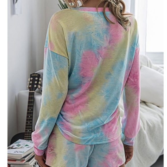 Pink & Blue Tie Dye Lounge Top and Short Set - Picture 4 of 5
